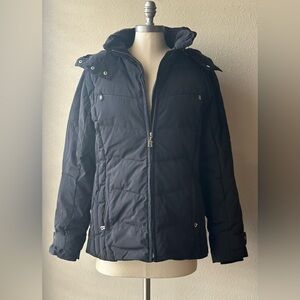 Bogner Women’s Goose Down Ski Jacket Black Hooded Luxury Coat Size 12 M L